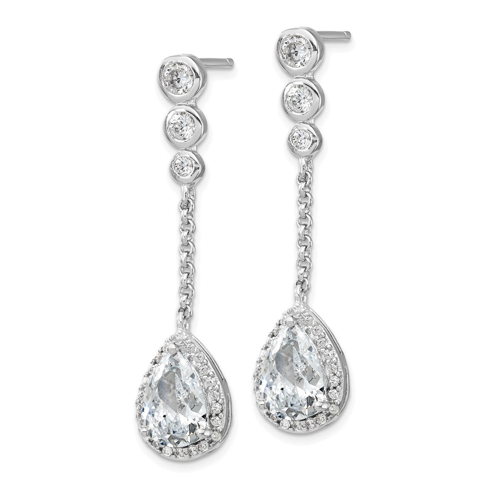 QCM842 Cheryl M Sterling Silver Rhodium-plated Brilliant-cut CZ Bezel & Teardrop Halo Post Dangle Earrings