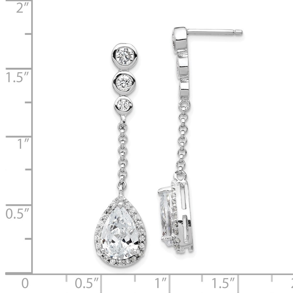 QCM842 Cheryl M Sterling Silver Rhodium-plated Brilliant-cut CZ Bezel & Teardrop Halo Post Dangle Earrings