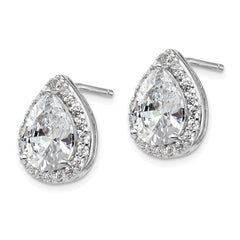 QCM849 Cheryl M Sterling Silver Rhodium-plated Brilliant-cut Teardrop CZ Halo Post Earrings