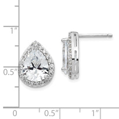 QCM849 Cheryl M Sterling Silver Rhodium-plated Brilliant-cut Teardrop CZ Halo Post Earrings