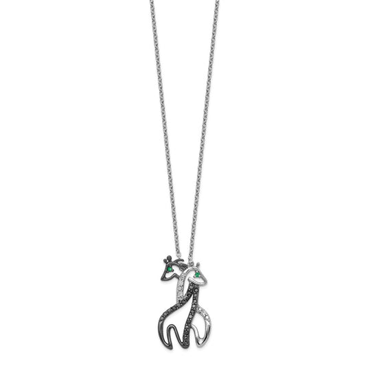 Cheryl M Sterling Silver Rhodium-plated with Black Rhodium Accent Brilliant-cut Black Green and White CZ Giraffes 18 Inch Necklace QCM866-18