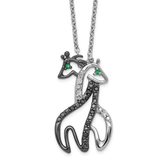Cheryl M Sterling Silver Rhodium-plated with Black Rhodium Accent Brilliant-cut Black Green and White CZ Giraffes 18 Inch Necklace QCM866-18