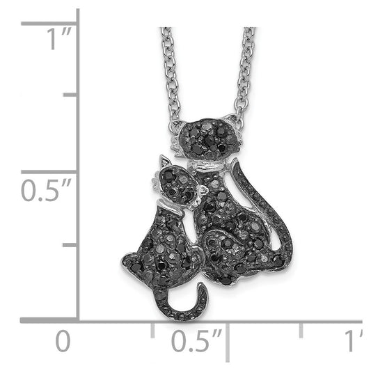Cheryl M Sterling Silver Rhodium-plated with Black Rhodium Accent Brilliant-cut Black CZ Cats 18 Inch Necklace QCM874-18