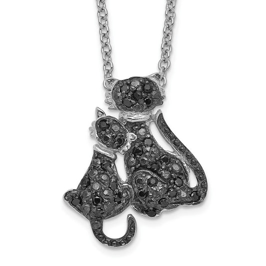 Cheryl M Sterling Silver Rhodium-plated with Black Rhodium Accent Brilliant-cut Black CZ Cats 18 Inch Necklace QCM874-18