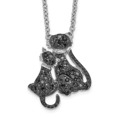 Cheryl M Sterling Silver Rhodium-plated with Black Rhodium Accent Brilliant-cut Black CZ Cats 18 Inch Necklace QCM874-18
