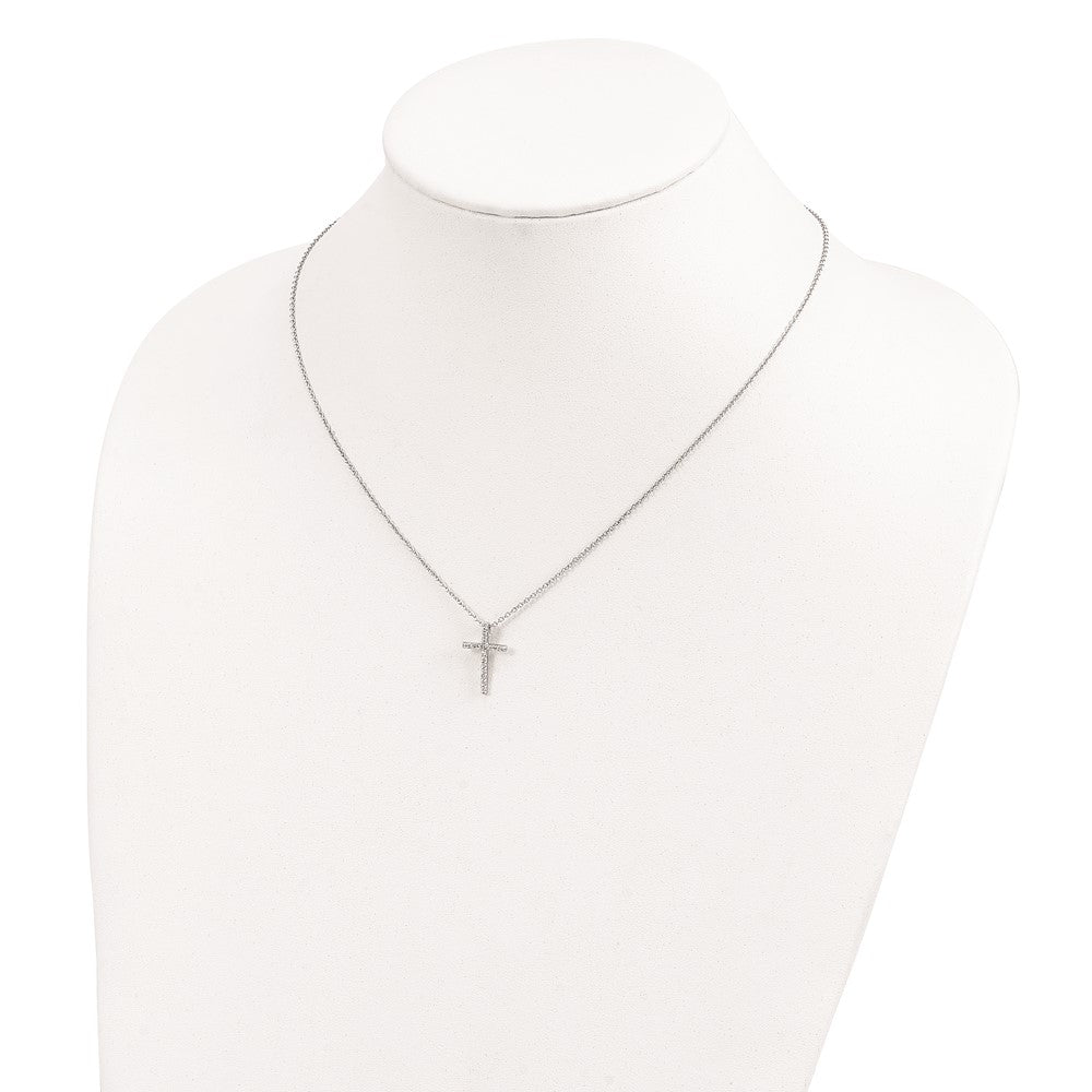 Cheryl M Sterling Silver Rhodium-plated Brilliant-cut CZ Cross 18 Inch Necklace QCM881-18