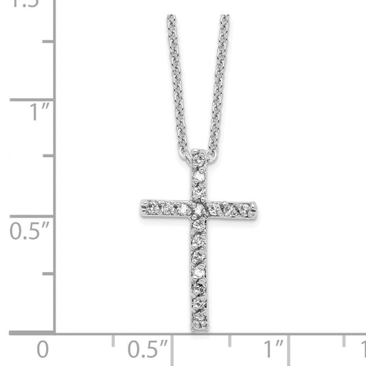Cheryl M Sterling Silver Rhodium-plated Brilliant-cut CZ Cross 18 Inch Necklace QCM881-18