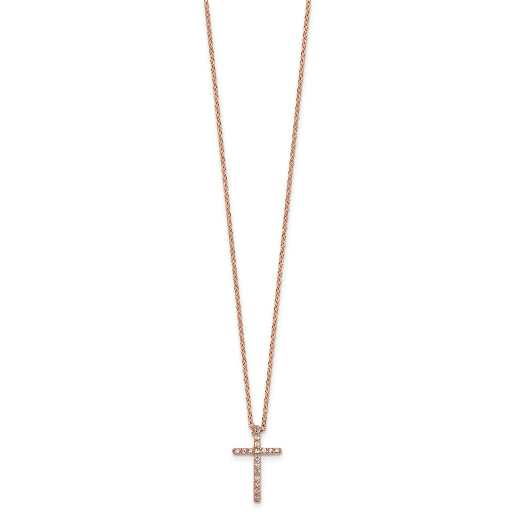 Cheryl M Sterling Silver Rose Gold-plated Polished CZ Latin Cross Necklace QCM881P-18