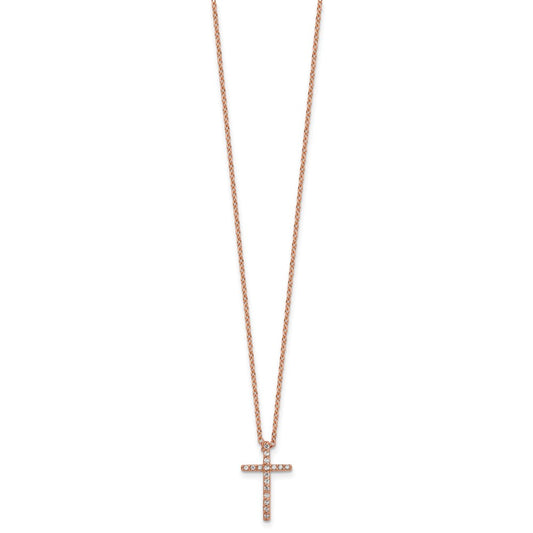 Cheryl M Sterling Silver Rose Gold-plated Polished CZ Latin Cross Necklace QCM881P-18