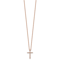 Cheryl M Sterling Silver Rose Gold-plated Polished CZ Latin Cross Necklace QCM881P-18
