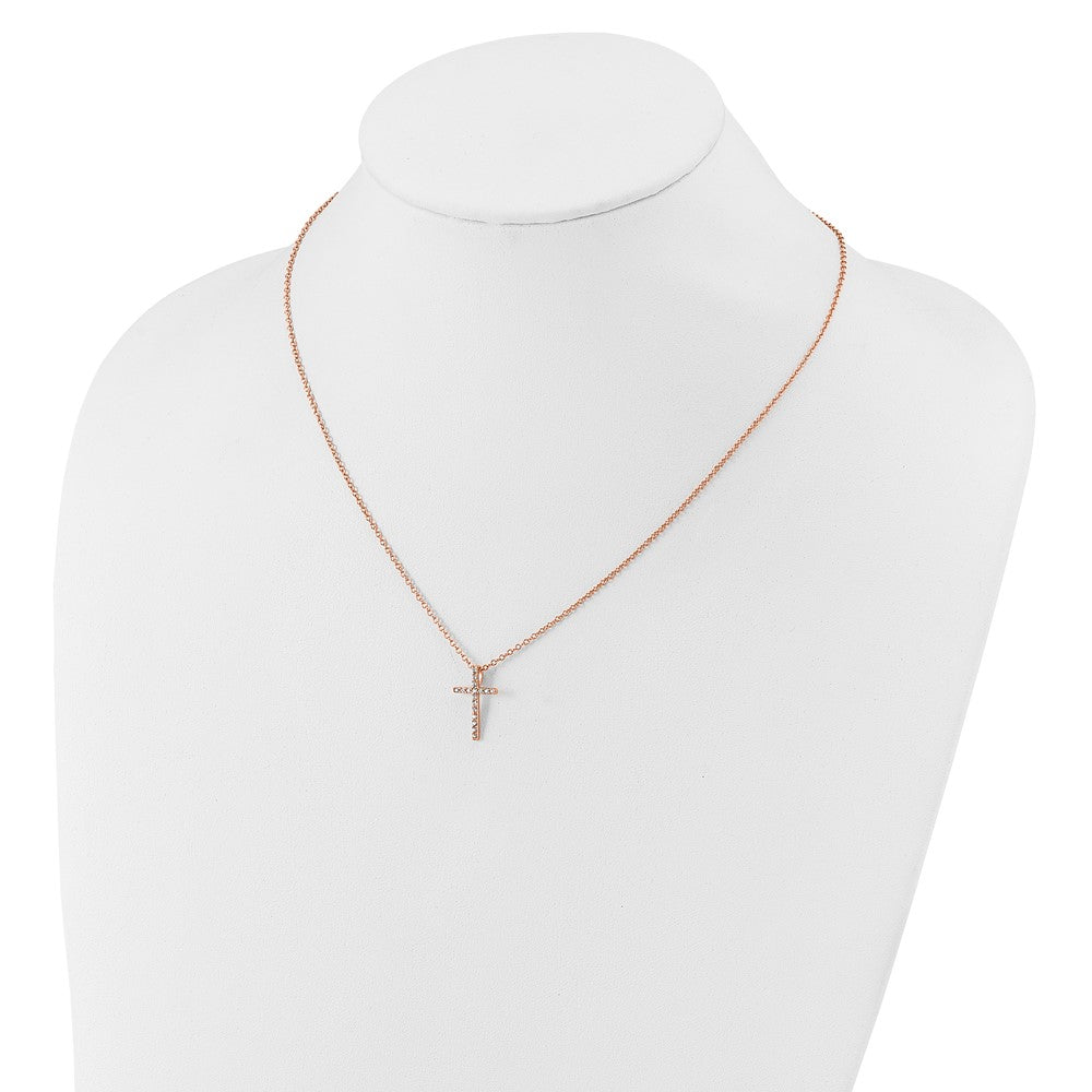 Cheryl M Sterling Silver Rose Gold-plated Polished CZ Latin Cross Necklace QCM881P-18