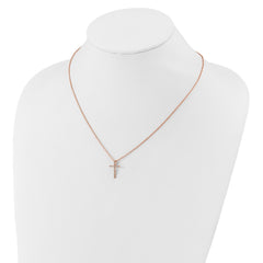 Cheryl M Sterling Silver Rose Gold-plated Polished CZ Latin Cross Necklace QCM881P-18