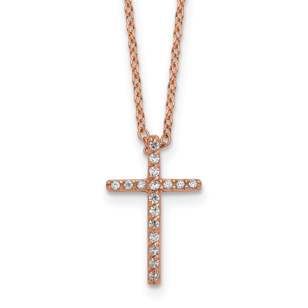Cheryl M Sterling Silver Rose Gold-plated Polished CZ Latin Cross Necklace QCM881P-18