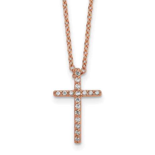 Cheryl M Sterling Silver Rose Gold-plated Polished CZ Latin Cross Necklace QCM881P-18