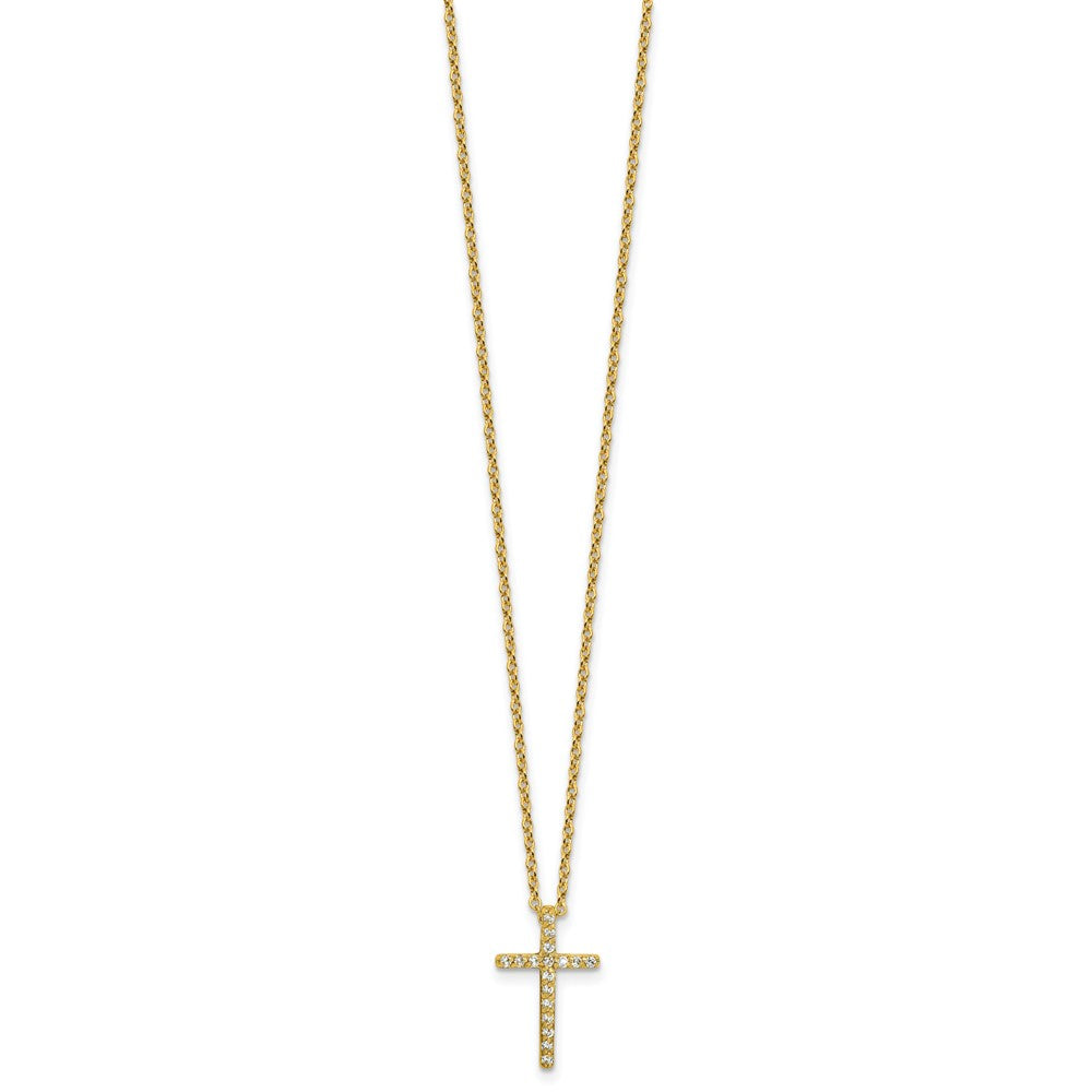 Cheryl M Sterling Silver Gold-plated Polished CZ Latin Cross Necklace QCM881Y-18
