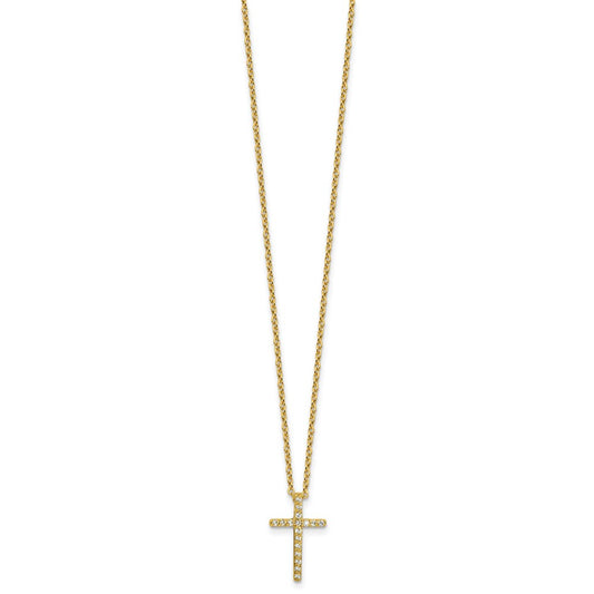 Cheryl M Sterling Silver Gold-plated Polished CZ Latin Cross Necklace QCM881Y-18