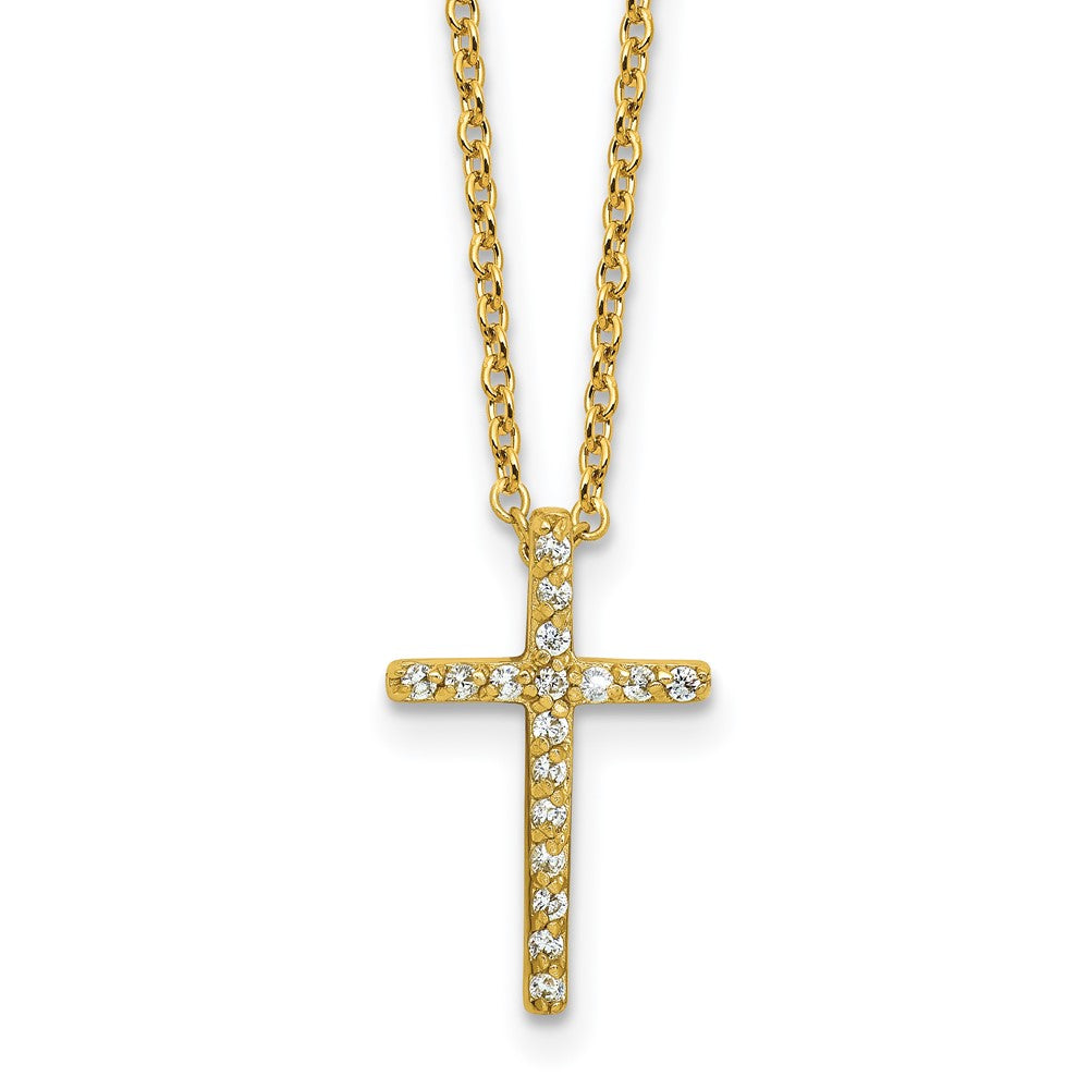 Cheryl M Sterling Silver Gold-plated Polished CZ Latin Cross Necklace QCM881Y-18