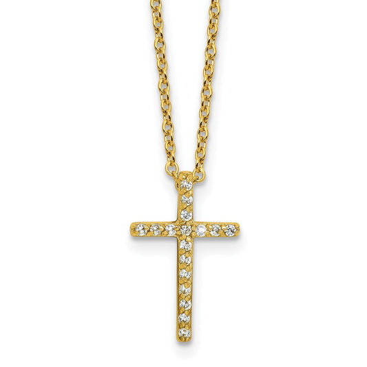 Cheryl M Sterling Silver Gold-plated Polished CZ Latin Cross Necklace QCM881Y-18