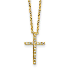 Cheryl M Sterling Silver Gold-plated Polished CZ Latin Cross Necklace QCM881Y-18