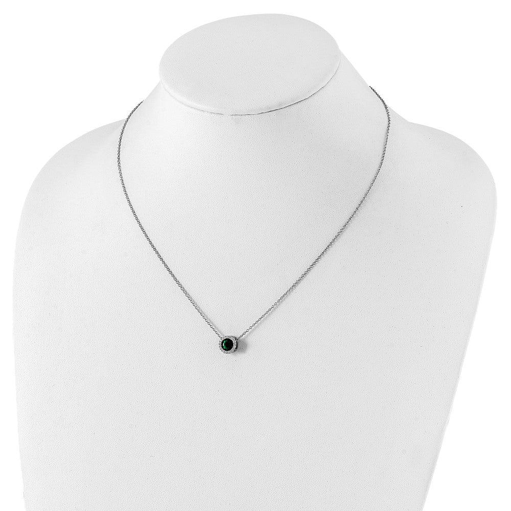 Cheryl M Sterling Silver Rhodium-plated Brilliant-cut Green Glass and Brilliant-cut White CZ Halo 18 Inch Necklace QCM932-18