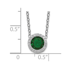 Cheryl M Sterling Silver Rhodium-plated Brilliant-cut Green Glass and Brilliant-cut White CZ Halo 18 Inch Necklace QCM932-18