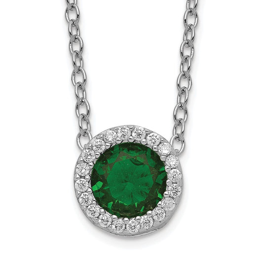 Cheryl M Sterling Silver Rhodium-plated Brilliant-cut Green Glass and Brilliant-cut White CZ Halo 18 Inch Necklace QCM932-18
