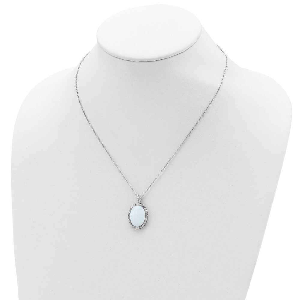 Cheryl M Sterling Silver Rhodium-plated Cabochon Lab Created Opal and Brilliant-cut CZ Oval Halo 18 Inch Necklace QCM935-18