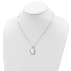 Cheryl M Sterling Silver Rhodium-plated Cabochon Lab Created Opal and Brilliant-cut CZ Oval Halo 18 Inch Necklace QCM935-18