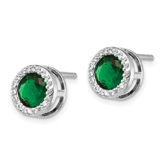 QCM959 Cheryl M Sterling Silver Rhodium-plated Brilliant-cut Green Glass and Brilliant-cut White CZ Halo Post Earrings