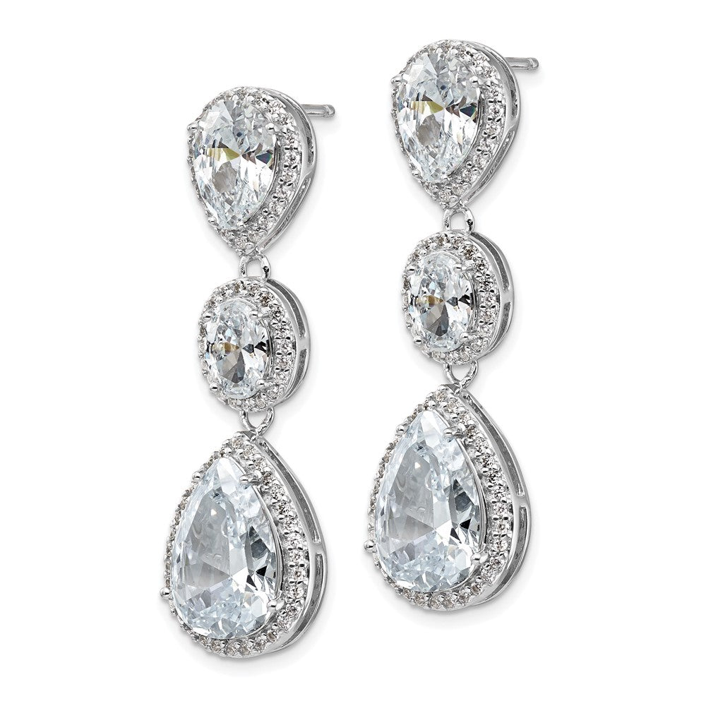 QCM969 Cheryl M Sterling Silver Rhodium-plated Brilliant-cut Three Teardrop CZ Halo Post Dangle Earrings