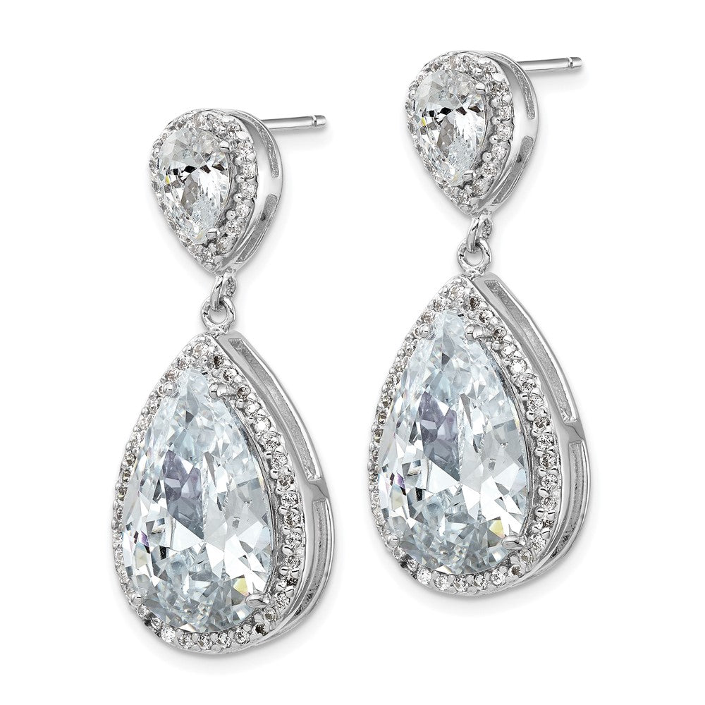QCM989 Cheryl M Sterling Silver Rhodium-plated Fancy Brilliant-cut Pear Shaped CZ Post Dangle Earrings