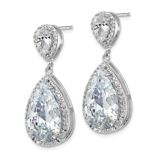 QCM989 Cheryl M Sterling Silver Rhodium-plated Fancy Brilliant-cut Pear Shaped CZ Post Dangle Earrings