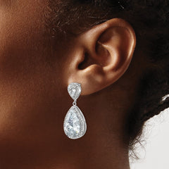 QCM989 Cheryl M Sterling Silver Rhodium-plated Fancy Brilliant-cut Pear Shaped CZ Post Dangle Earrings