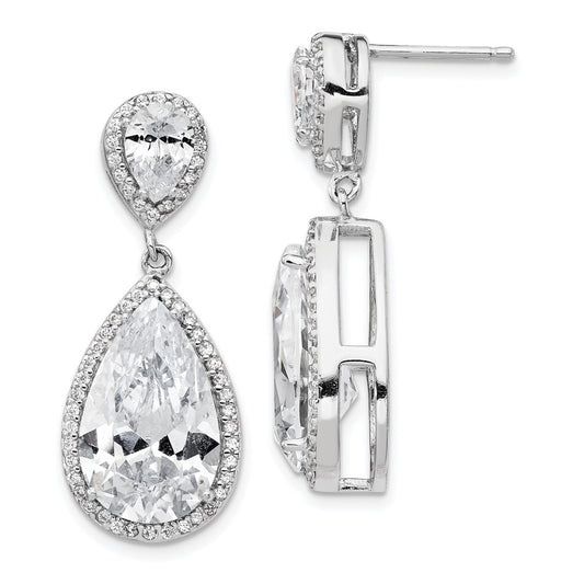 QCM989 Cheryl M Sterling Silver Rhodium-plated Fancy Brilliant-cut Pear Shaped CZ Post Dangle Earrings