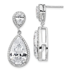 QCM989 Cheryl M Sterling Silver Rhodium-plated Fancy Brilliant-cut Pear Shaped CZ Post Dangle Earrings