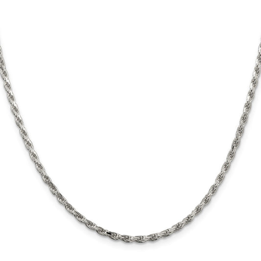 Sterling Silver 2.5mm Diamond-cut Rope Chain w/4in ext.QDC055