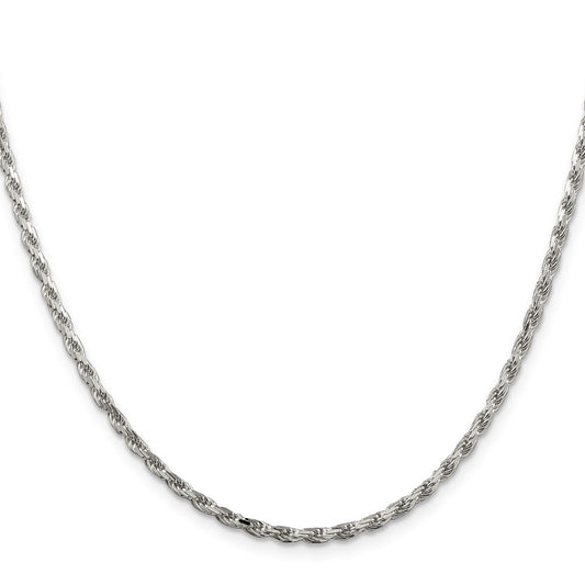 Sterling Silver Rhodium-plated 2.5mm Diamond-cut Rope ChainQDC055R