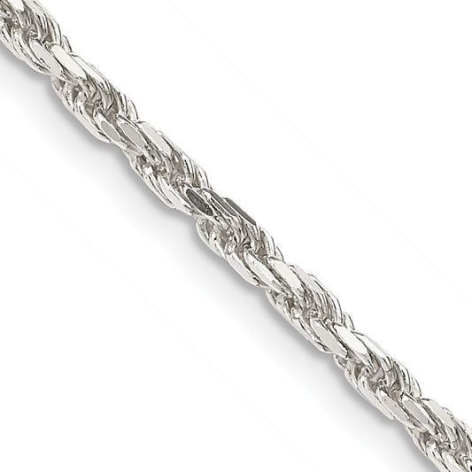Sterling Silver 2.5mm Diamond-cut Rope Chain w/2in ext.QDC055