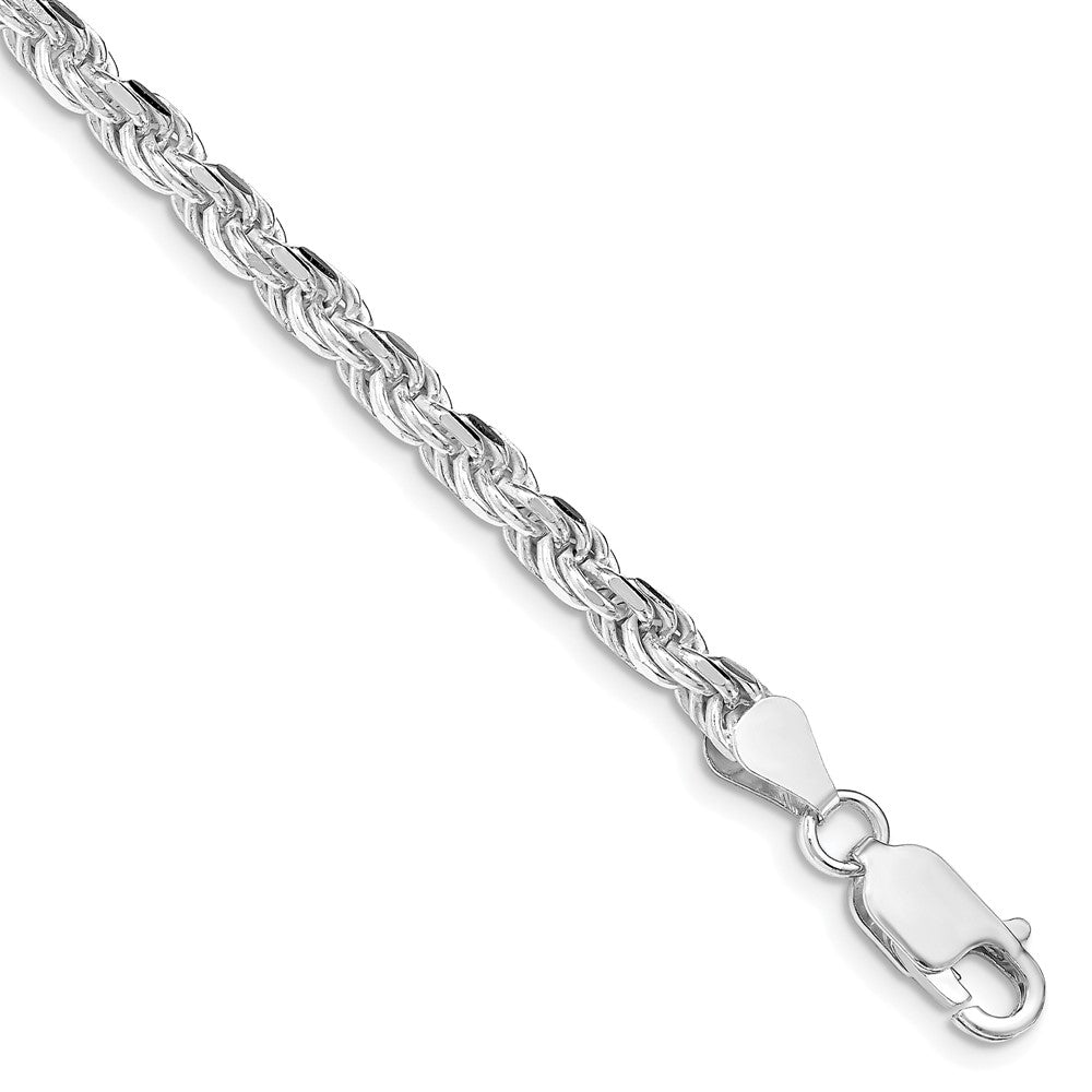 Sterling Silver Rhodium-plated 4.25mm Diamond-cut Rope Chain QDC090R-8