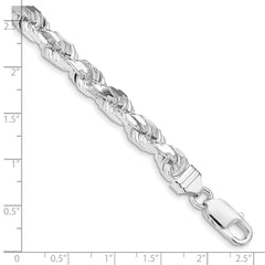 Sterling Silver Rhodium-plated 6.5mm Diamond-cut Rope Chain QDC140R-8
