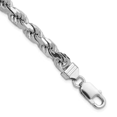 Sterling Silver Rhodium-plated 6.5mm Diamond-cut Rope Chain QDC140R-8