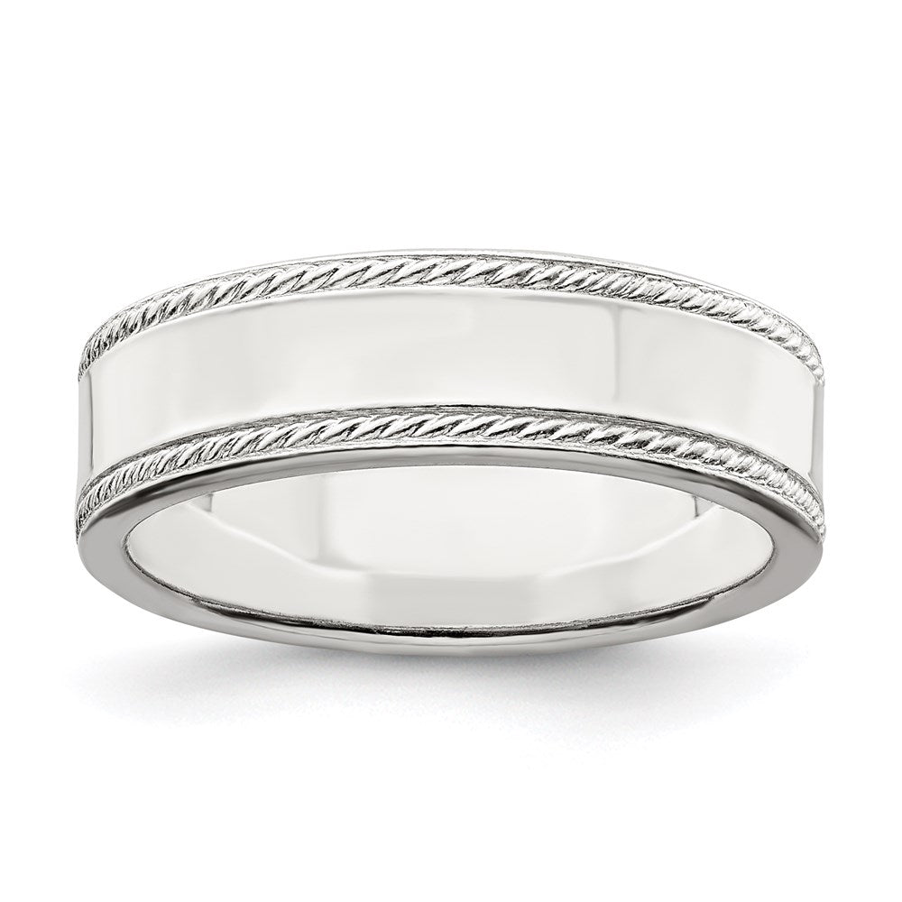 Sterling Silver 6mm Flat with Rope Edge Size 11 Band