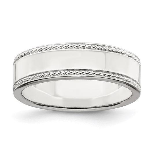 Sterling Silver 6mm Flat with Rope Edge Size 11 Band