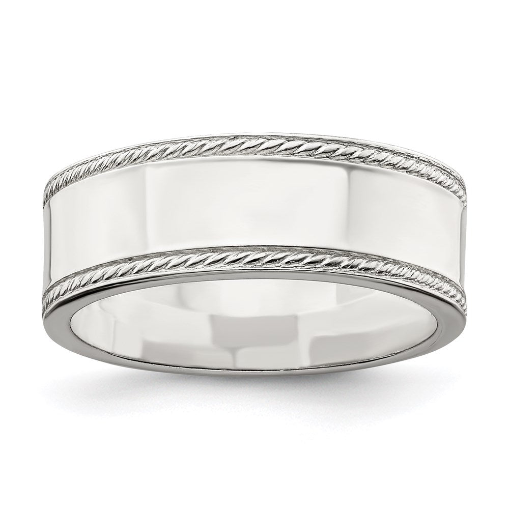 Sterling Silver 7mm Flat with Rope Edge Size 11 Band