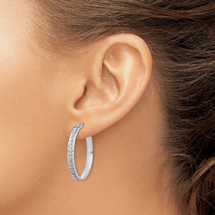 QDF123 Diamond Fascination Diamond Mystique Sterling Silver Platinum-plated Diamond Round Hoop Earrings