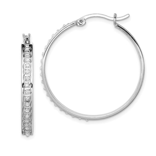 QDF123 Diamond Fascination Diamond Mystique Sterling Silver Platinum-plated Diamond Round Hoop Earrings
