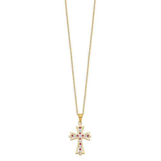 Diamond Fascination Diamond Mystique Sterling Silver 18K Gold-plated Diamond and Ruby Cross 18 Inch Necklace QDF128