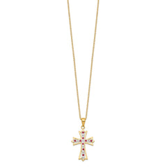 Diamond Fascination Diamond Mystique Sterling Silver 18K Gold-plated Diamond and Ruby Cross 18 Inch Necklace QDF128