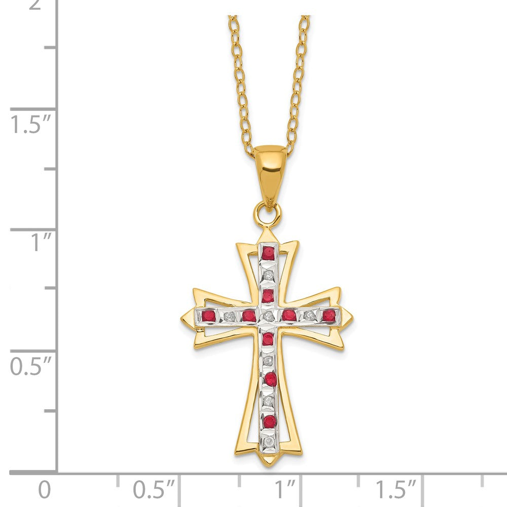 Diamond Fascination Diamond Mystique Sterling Silver 18K Gold-plated Diamond and Ruby Cross 18 Inch Necklace QDF128