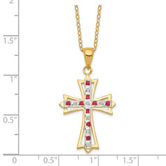 Diamond Fascination Diamond Mystique Sterling Silver 18K Gold-plated Diamond and Ruby Cross 18 Inch Necklace QDF128